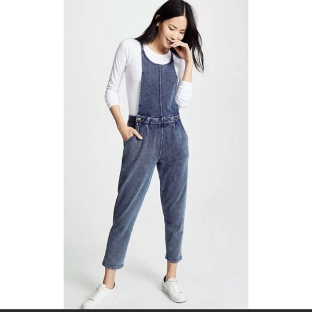 Z Supply Terry Knit Denim Criss Cross Overall Blue Wash Size Medium